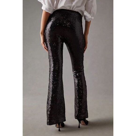Anthropologie Joni Sequin Flare Pants Black Cocktail Party Sparkle US 4 NWT - Picture 5 of 11